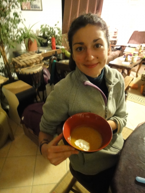 Soupe de courge Olive au jus de mandarine et faisselle
